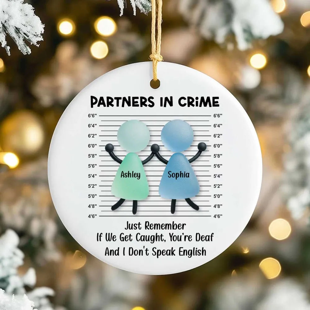 Partners in Crime Sea Glass Besties - Personalized Ornament - Christmas Gift for Best Friends