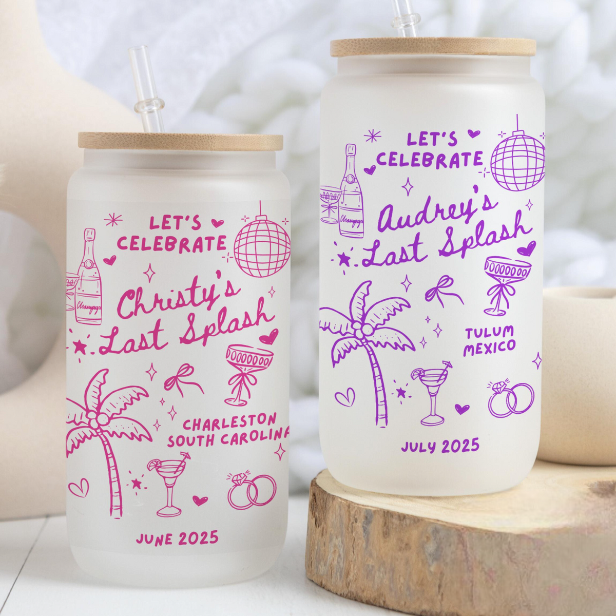 Coastal Bachelorette Gift Last Splash Bachelorette Glass Tumbler Custom Beach Party Favor Bachelorette Glass Cup Bachelorette Weekend Gift