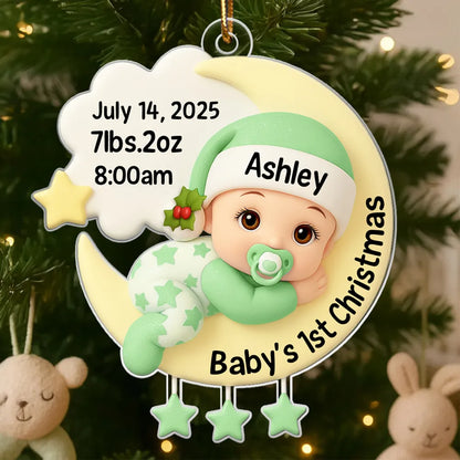 Baby's 1st Christmas On The Moon - Personalized Acrylic Ornament - Heartwarming Christmas Gift For Baby