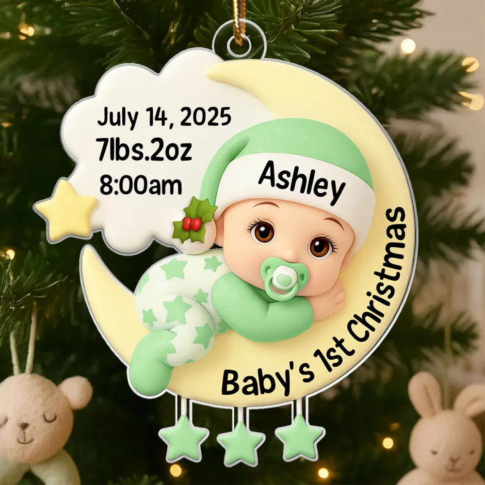 Baby's 1st Christmas On The Moon - Personalized Acrylic Ornament - Heartwarming Christmas Gift For Baby