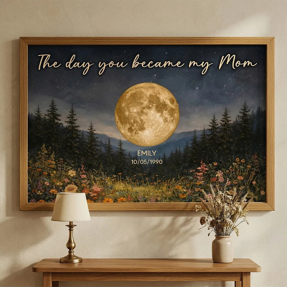 Mystical Midnight The Day You Become Mom Grandma Custom Birth Moon Phase - Personalized Canvas - Mother's Day Gift For Mom, Grandma