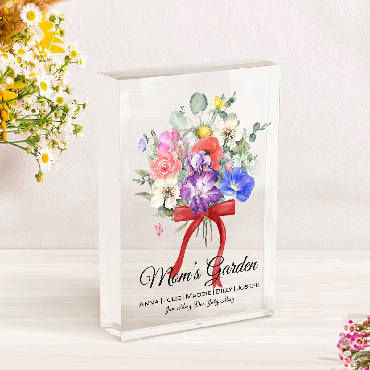Mom's Flower Bouquet - Personalized Acrylic Plaque - Gift For Mom, Mother's Day, Birthday Gift