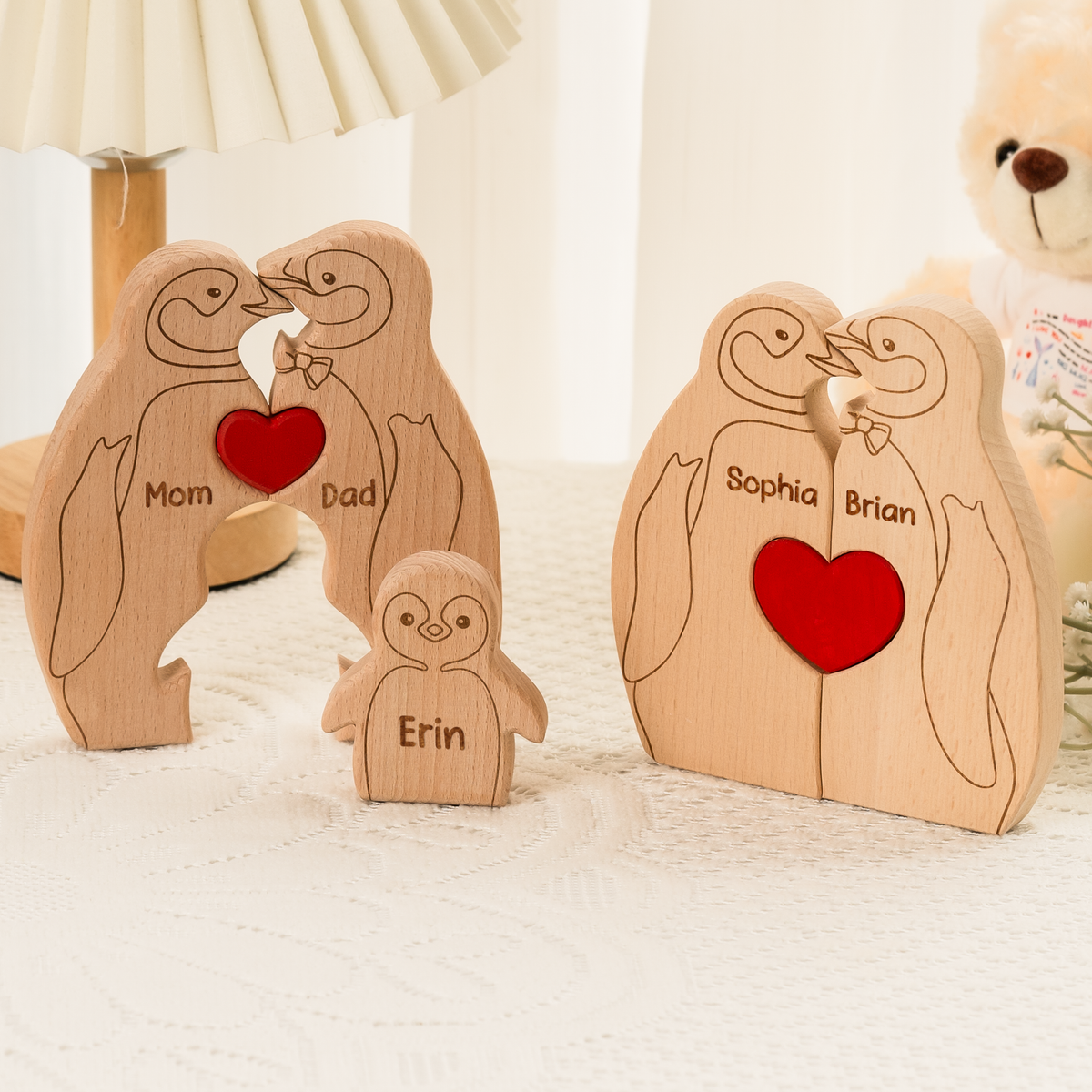 Penguin Family - Personalized Family Wooden Puzzle - Gift For Family, Mother's Day, Father's Day Gift