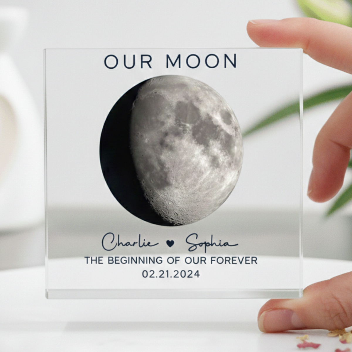 Our Moon Couple Moon Phase - Personalized Acrylic Table Sign - Anniversary Gift For Him Gift For Her