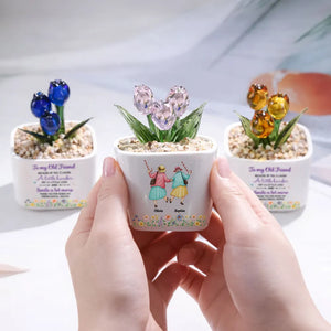 Cry A Little Less And Smile A Lot More - Personalized Mini Glass Flower Pot - Gift For Bestie, Friends, Sisters