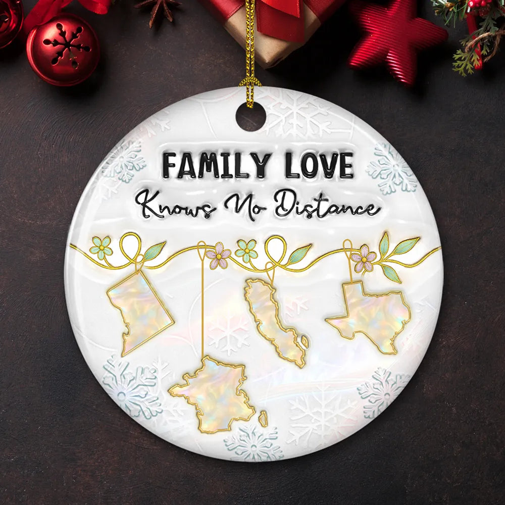 Family Love Pearl Effect Countries/States - Personalized Custom 3D Inflated Effect Ceramic Ornament - Christmas Gift For Family