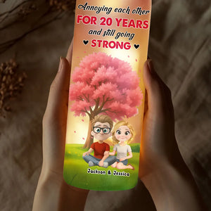 Annoying Each Other For Years 3D Couple Under Pink Tree - Personalized Bottle Lamp - Valentine's Day Gift, Anniversary Gift For Couple