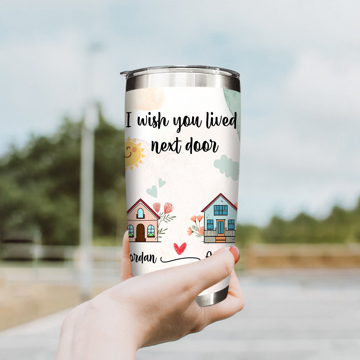I Wish You Lived Next Door - Personalized Tumbler - Long Distance Friendship Gifts, Custom State-to-State Tumbler
