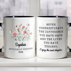 Officially Retired Never Underestimate, Accent Mug, Retirement Gift