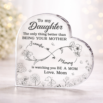 Personalized To My Daughter Acrylic Block, From Mom Gift, Heart Shape Acrylic Plaque, Mother to Daughter Keepsake, Custom Name Family Gift