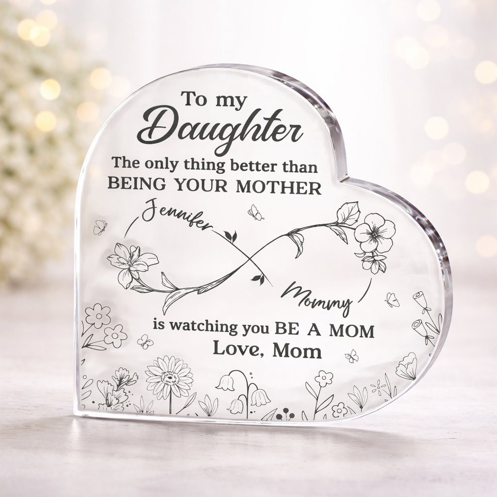 Personalized To My Daughter Acrylic Block, From Mom Gift, Heart Shape Acrylic Plaque, Mother to Daughter Keepsake, Custom Name Family Gift