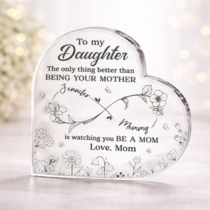 Personalized To My Daughter Acrylic Block, From Mom Gift, Heart Shape Acrylic Plaque, Mother to Daughter Keepsake, Custom Name Family Gift