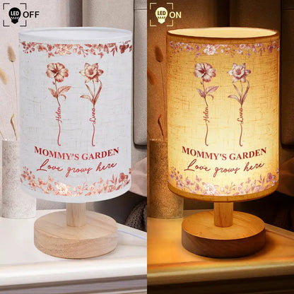 Mom Grandma's Garden Birth Month Flower Toile De Jouy - Personalized Fabric Lamp - Gift For Mom Grandma, Birthday Gift