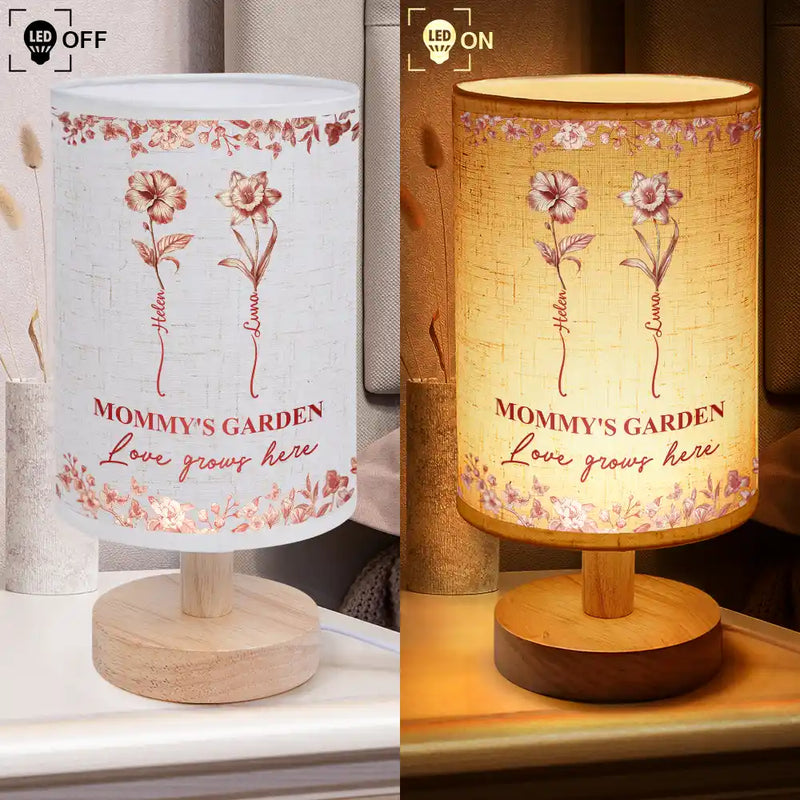 Mom Grandma's Garden Birth Month Flower Toile De Jouy - Personalized Fabric Lamp - Gift For Mom Grandma, Birthday Gift