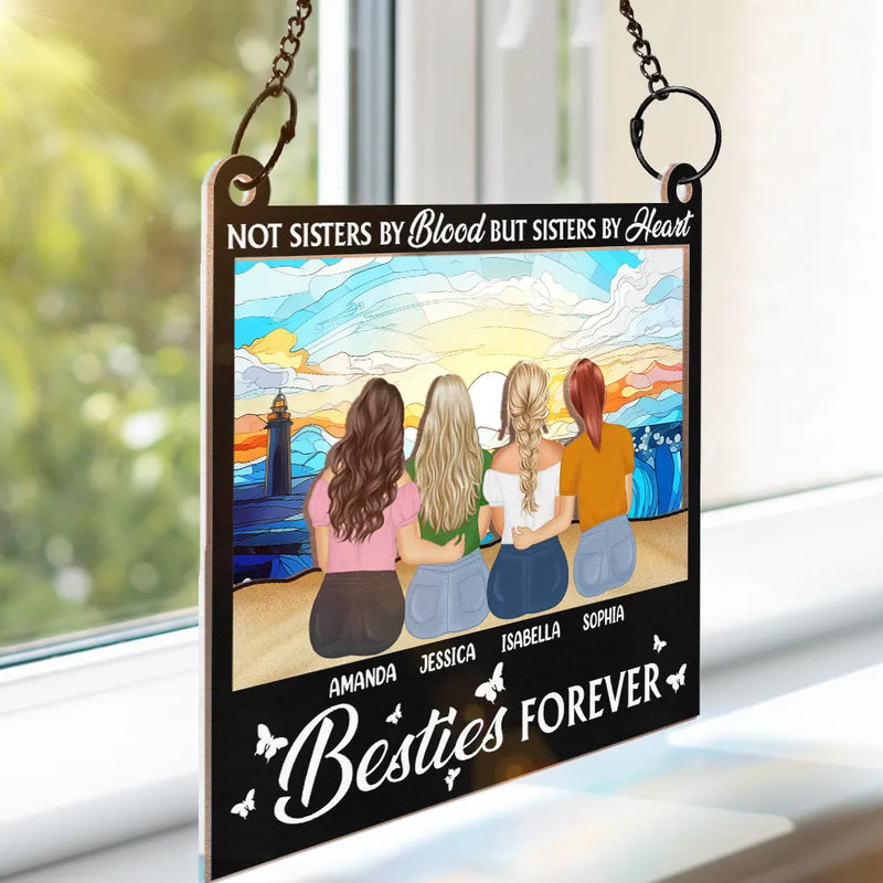 Best Friends Are The Sisters Beach View - Personalized Square Suncatcher Ornament - Gift For Besties, Soul Sisters, Window Hanging Decoration