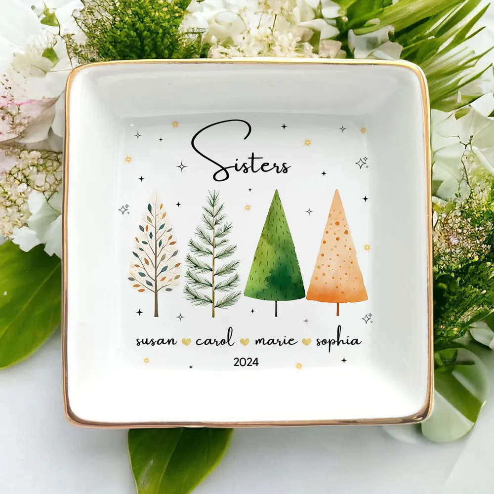 Besties Sisters Personalized Jewelry Dish, Bridesmaid Gift, Best Friend Flower Ring Dish, Gift for Bestie