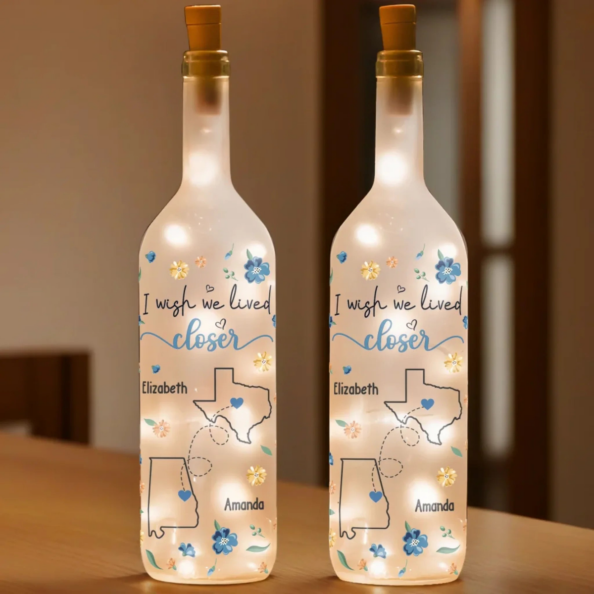 I Wish We Lived Closer - Personalized Bottle Lamp - Gift For Best Friends, BFF, Sisters