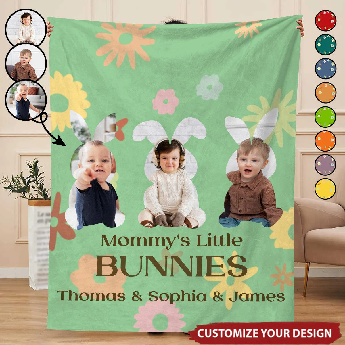 Mommy's Little Bunnies - Personalized Blanket - Gift For Mom, Easter Day, Mother's Day Gift