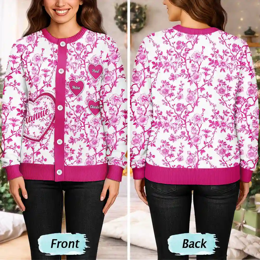 Mom Grandma Toile De Jouy Pattern - Personalized Cardigan - Gift For Mom Grandma