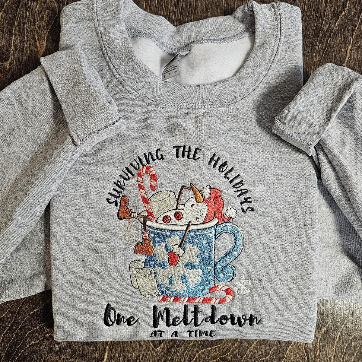 Meltdown Christmas Crewneck Sweatshirt, Holiday Sweater, Christmas Sweater, Embroidered Crewneck