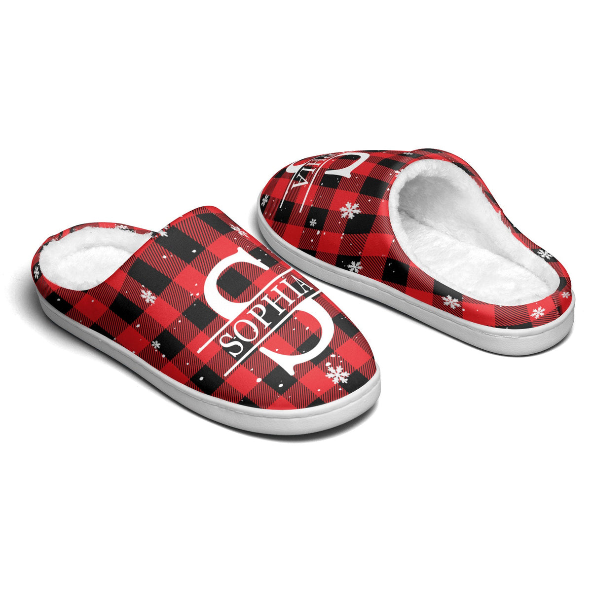 Monogram Christmas Gift For Women Men - Personalized Fleece Slippers - Christmas Gift For Family
