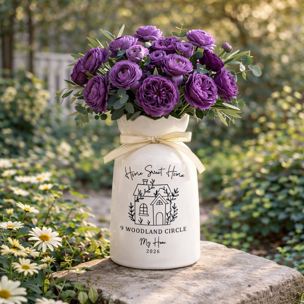 Personalized New Home Vase, Housewarming Gift, Custom Address Vase, First Home Gift for Couple, New House Gift, Home Sweet Home Vase