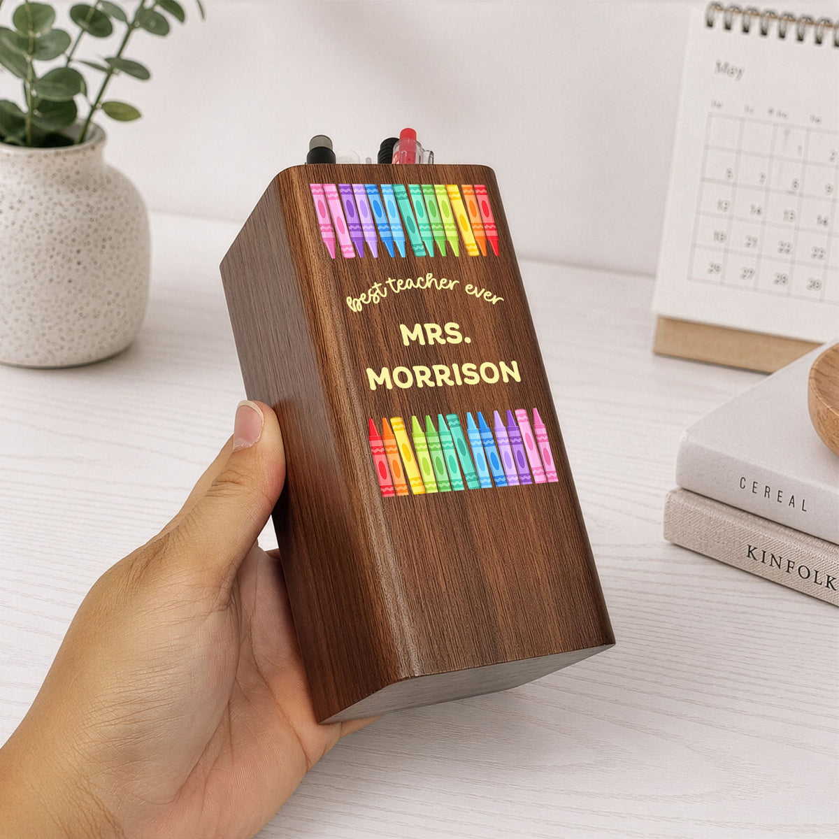 Best Teacher Ever - Personalized Pen Holder With Clock - Gift For Teacher, Back To School Gift
