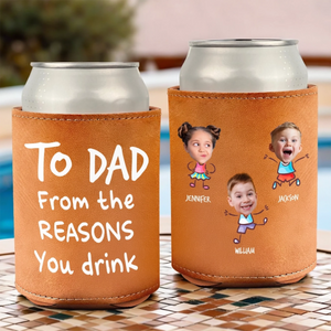 From The Reason You Drink Custom Kid's Photo - Personalized Leather Can Cooler - Gift For Dad, Grandpa, Father's Day Gift