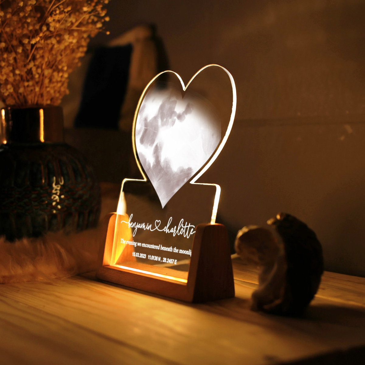 Personalized Moon Phase Desk Name Plate Night Light, Unique Couples Gift, Custom Night Sky, Couple Gift Ideas, Special Date