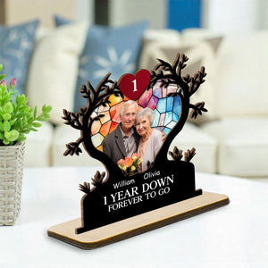 Years Down Forever To Go - Personalized Wooden Plaque With Flat Base - Anniversary Gift, Valentine's Day Gift For Couple
