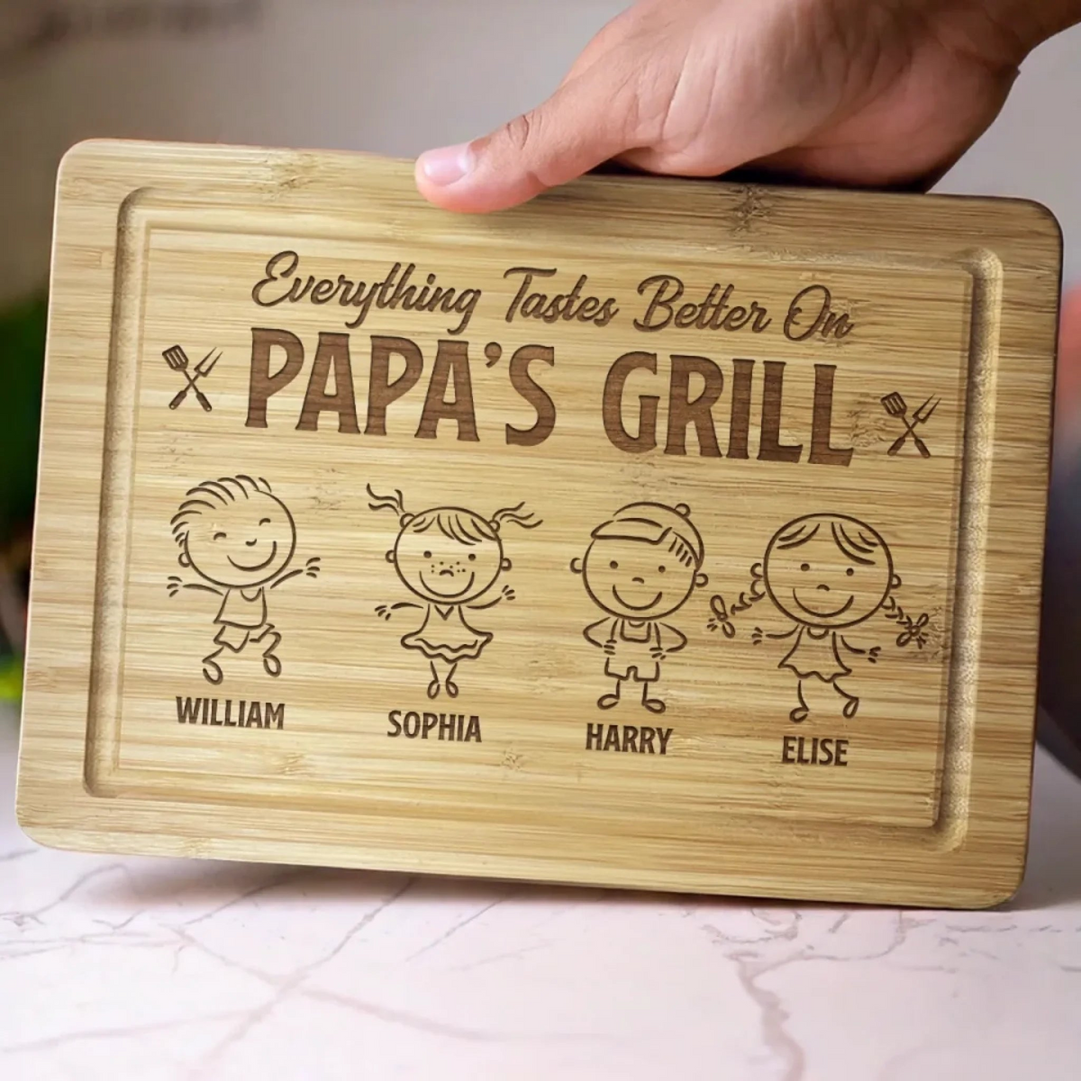 Everything Tastes Better On Papa's Grill - Personalized Cutting Board - Father's Day, Gift For Dad, Grandpa