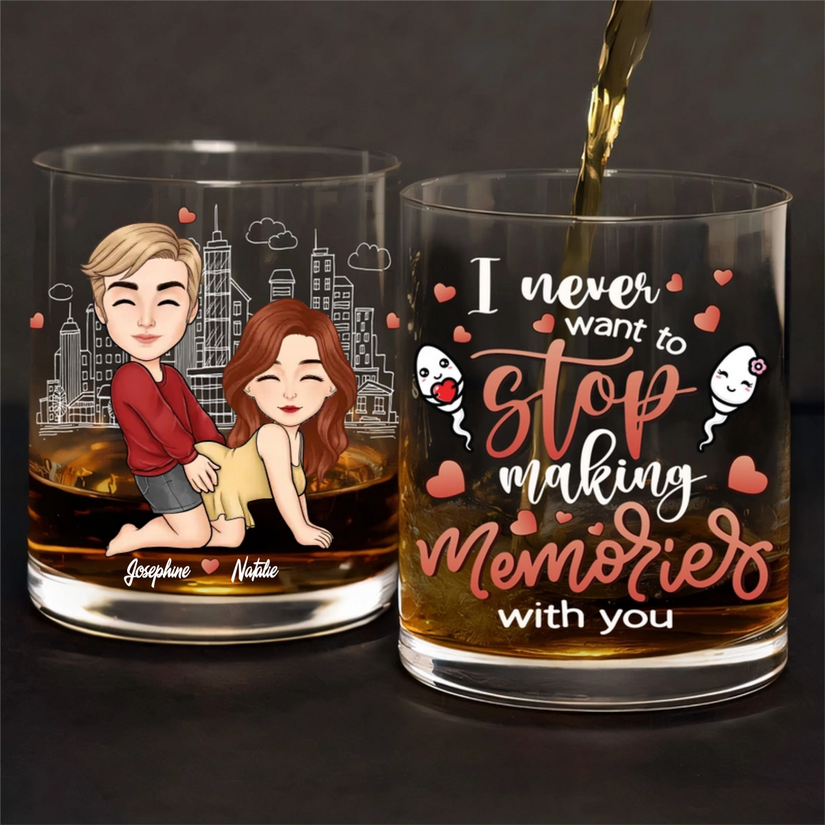 I Never Want To Stop Making Memories With You - Personalized Whiskey Glass - Anniversary Gift, Valentine's Day Gift For Couple