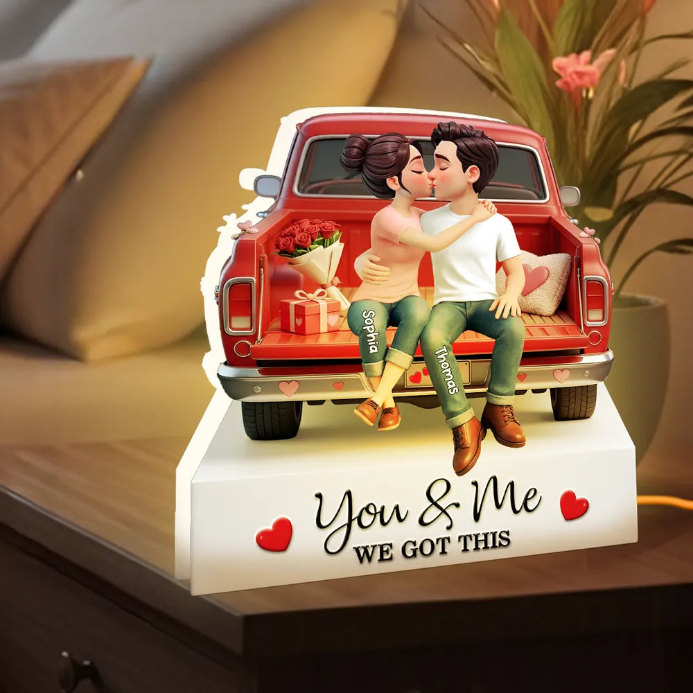 Eternal Love Couple Sitting Kissing Valentine Truck - Personalized Light Box - Valentine's Day Gift For Couple, Anniversary Gift