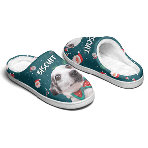 Custom Photo Christmas Pattern Fur Friend - Personalized Fleece Slippers - Christmas Gift For Pet Owners, Pet Lovers