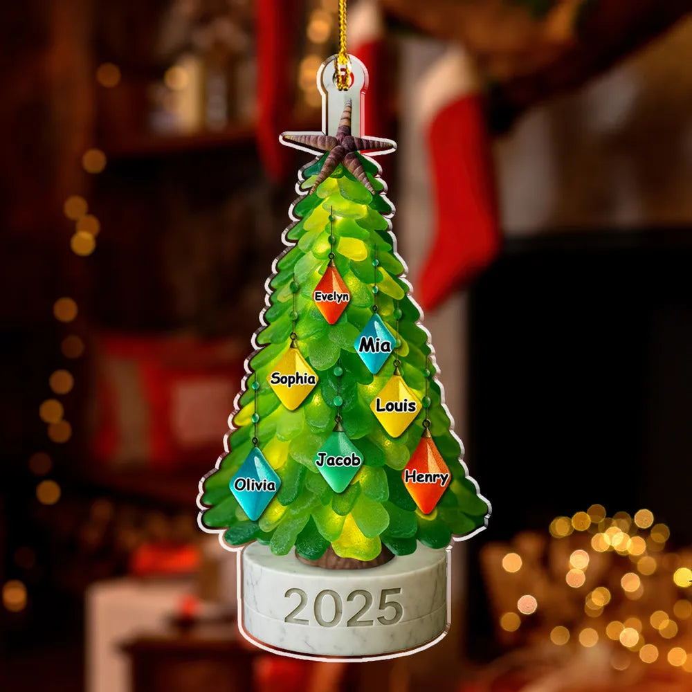 Sea Glass Family Christmas Tree - Personalized Acrylic Ornament - Christmas Gift For Family