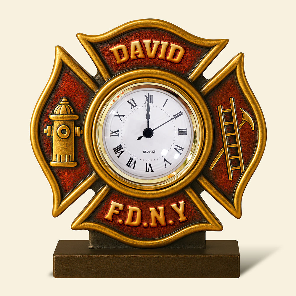 Firefighter Desk Clock Plaque - Personalized Acrylic Desk Clock - Gifts For Firefighter