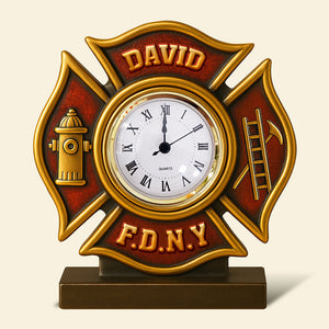Firefighter Desk Clock Plaque - Personalized Acrylic Desk Clock - Gifts For Firefighter