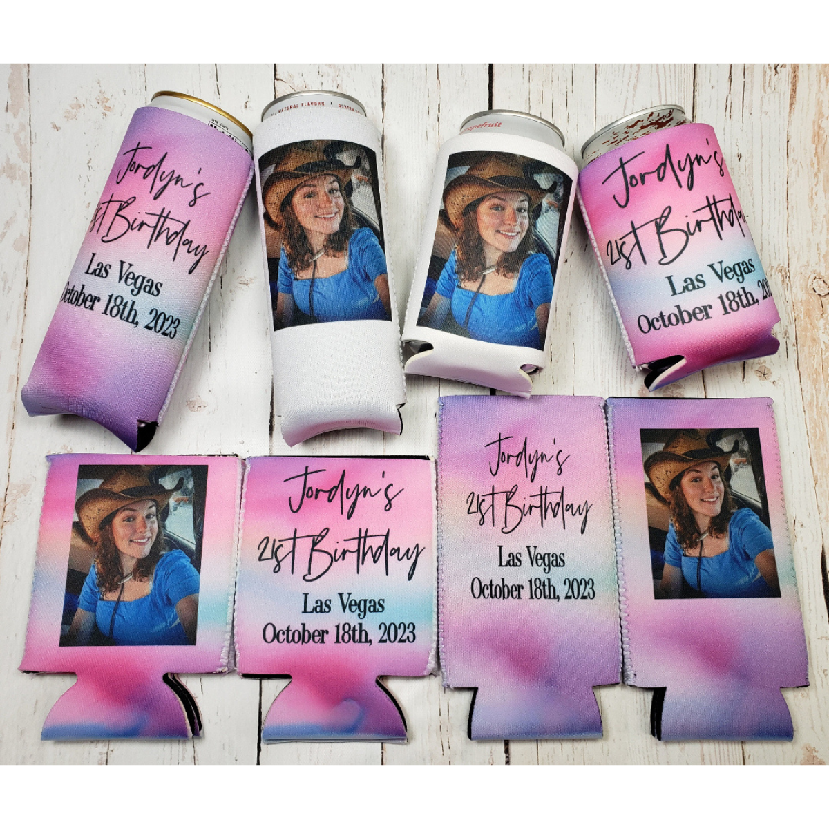 Custom Can Cooler with Photo & Text, Personalized Party Favor, 40th Birthday, Wedding, Graduation, Customizable Beer Sleeve