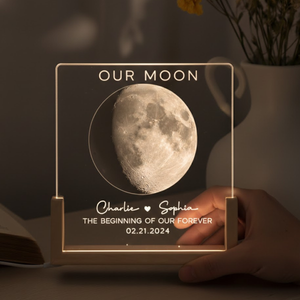 Our Moon Couple Moon Phase - Personalized Desk Name Plate Night Light - Anniversary Gift For Him Gift For Her