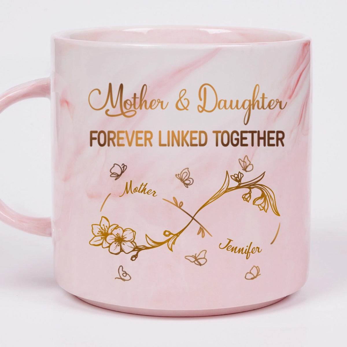 Mother & Daughter Forever Linked Together - Personalized Marble Mug - Gift For Mom, Mother's Day, Birthday Gift