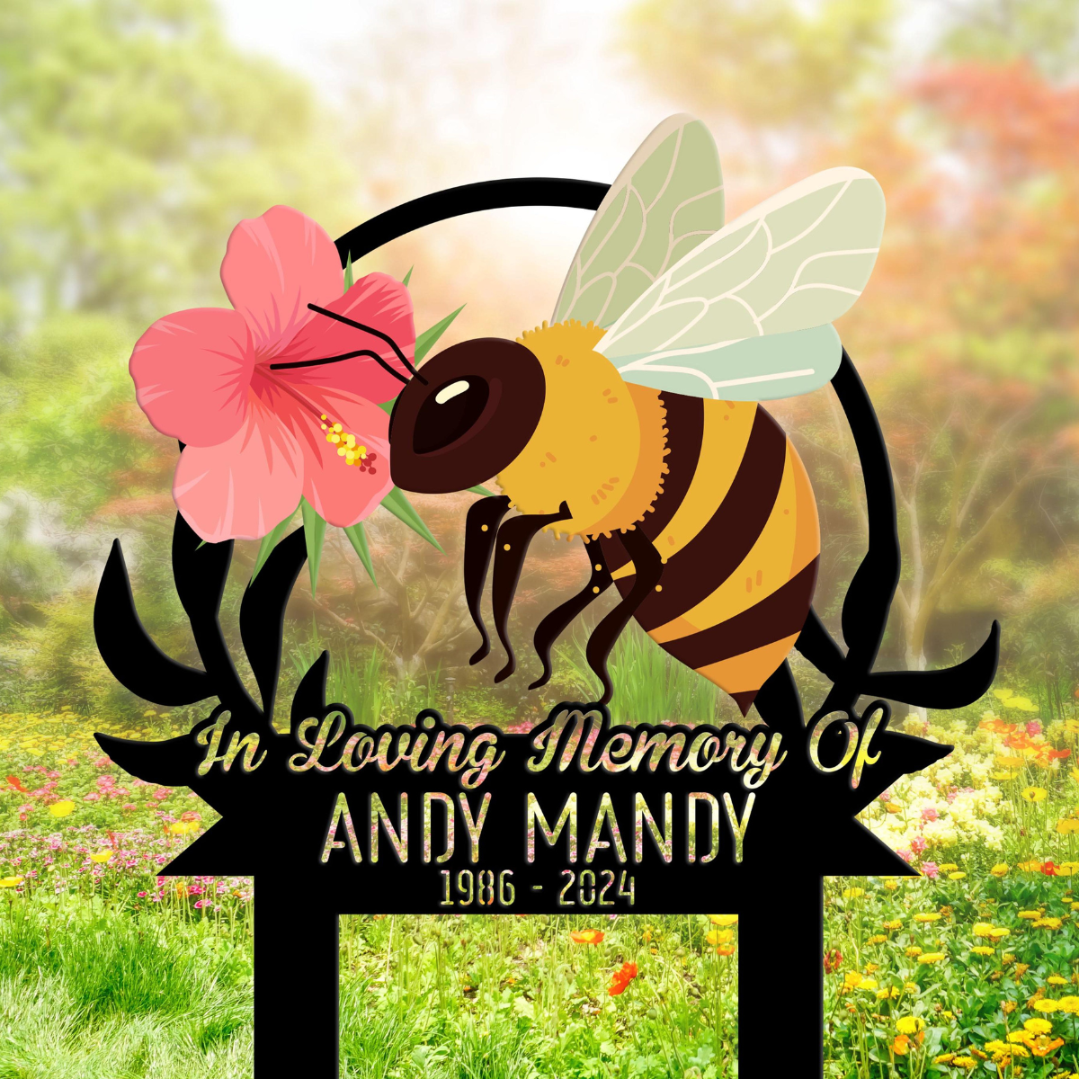 Personalized Flower Bee Memorial Plaque, Bee Metal Stake Sign, Sympathy Sign, Grave Marker, Remembrance Stake, Garden Decor, Mom Loss