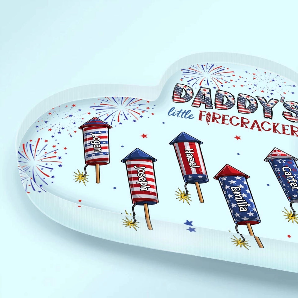 4th Of July Little Firecrackers - Personalized Heart Shaped Acrylic Plaque - Patriotic Gift For Family