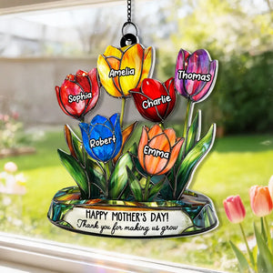 Thank You for Helping Us Grow Tulip Flowers - Personalized Suncatcher - Heartfelt Mother's Day Gift for Grandma, Mom