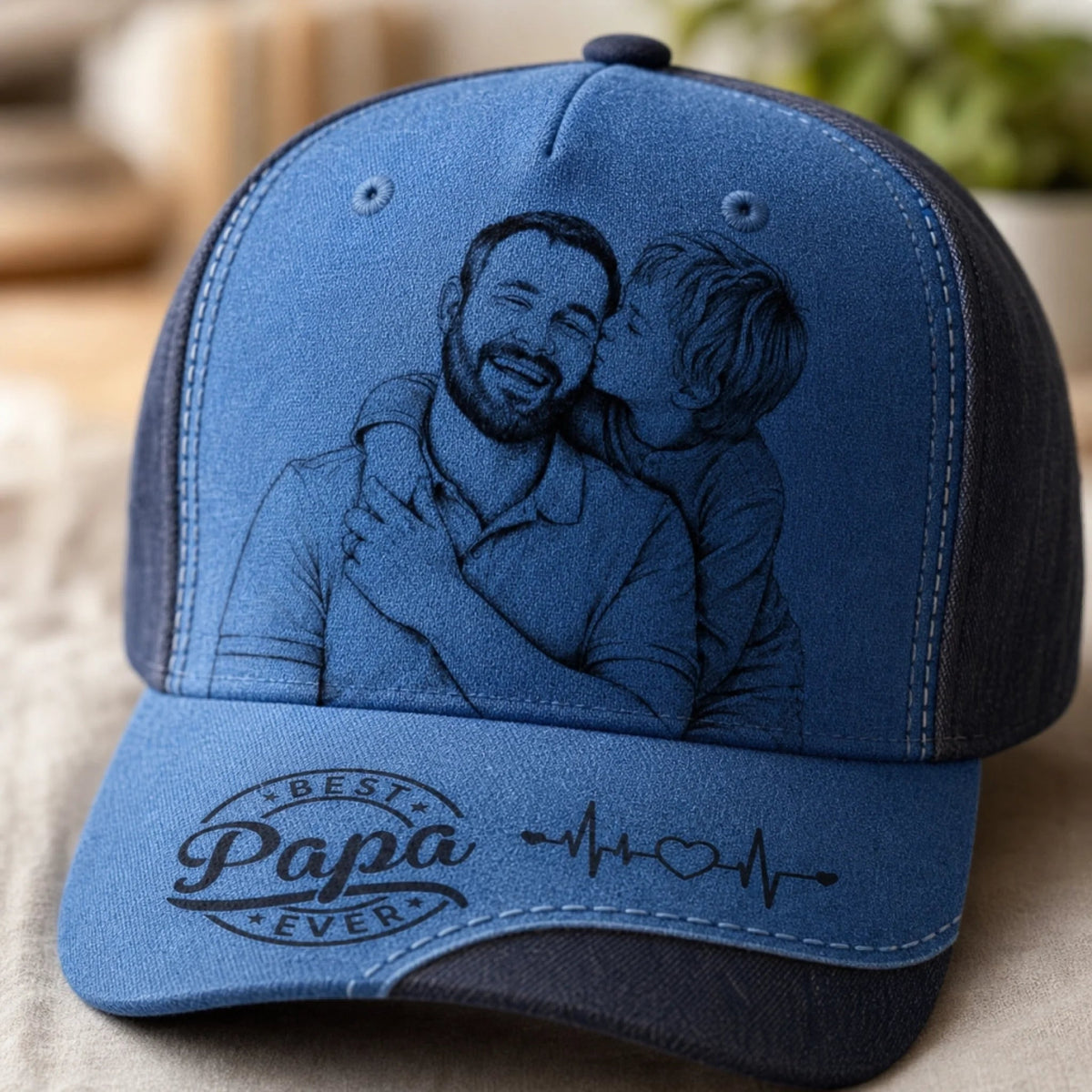 Custom Sketch Line Photo Best Dad Ever - Personalized Classic Cap - Gift For Dad, Father's Day Gift