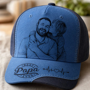 Custom Sketch Line Photo Best Dad Ever - Personalized Classic Cap - Gift For Dad, Father's Day Gift