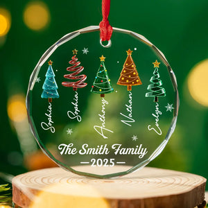 Sea Glass Christmas Tree Family - Personalized Crystal Ornament - Christmas Gift For Family, Christmas Home Decoration
