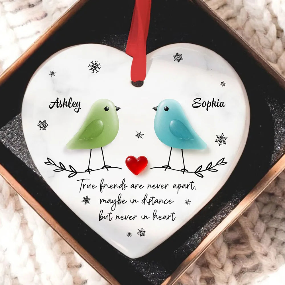 True Friends Are Never Apart Sea Glass Birds - Personalized Ornament - Christmas Gift for Friends, Besties