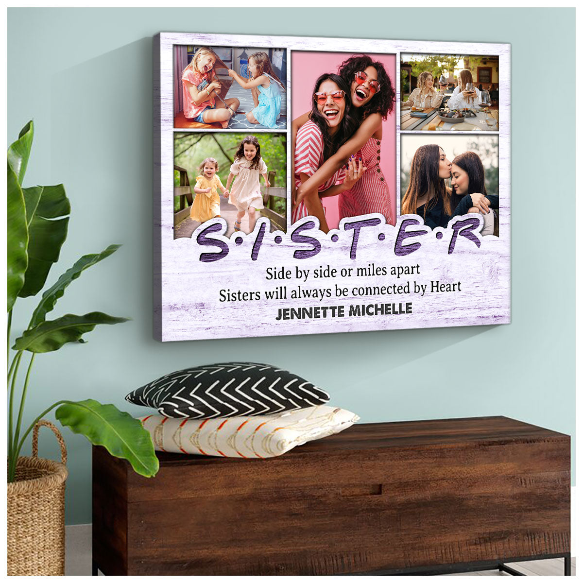 Sister Will Always Be Connected By Heart - Personalized Canvas - Gift For Sister