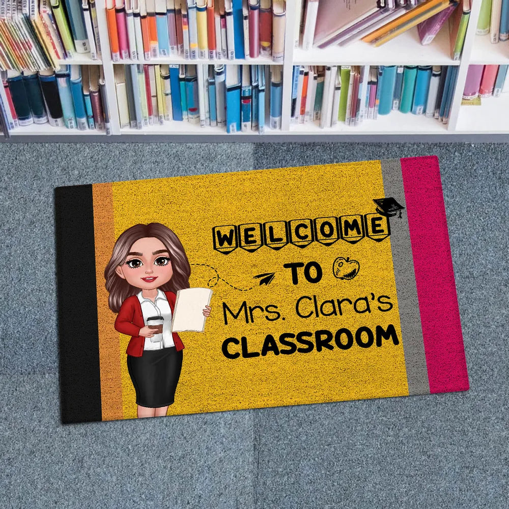 Welcome To Teacher Classroom - Personalized Doormat - Gift For Teacher, Welcome Gift, Back To School
