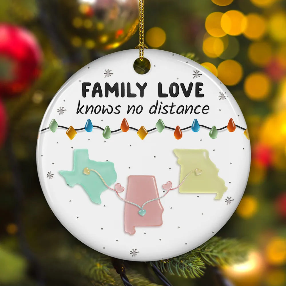 Sea Glass States Family Love Knows No Distance - Personalized Ornament - Christmas Gift For Family